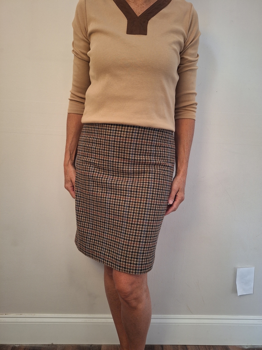 J. Crew Mercantile Brown and Burgandy Houndstooth Pencil Skirt size 6